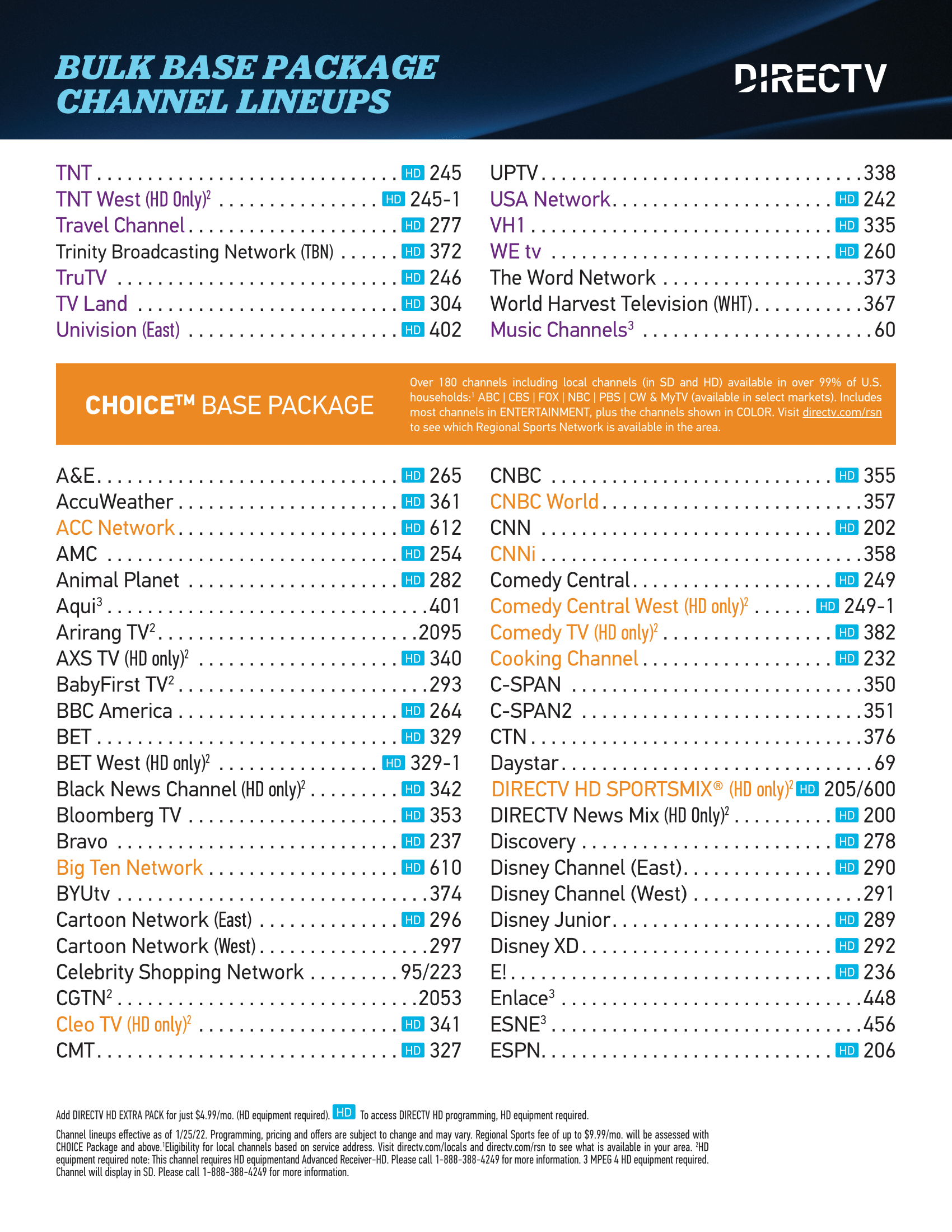 DIRECTV Channel Lineup, Channel Guide By Package